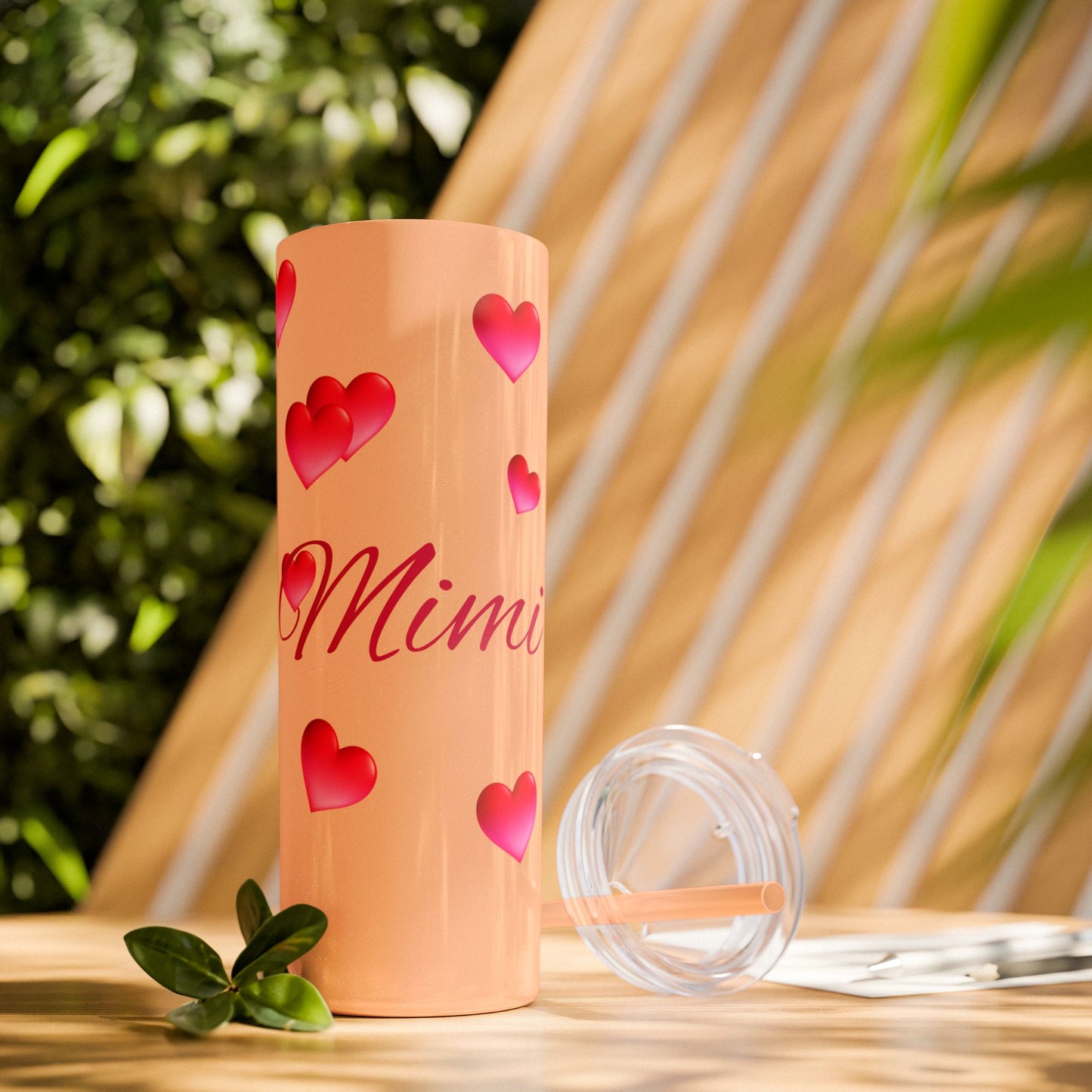Gepasmaakte Glitter 20oz Dun Tumbler met Pienk Hartpatroon — [Jou Naam Hier]