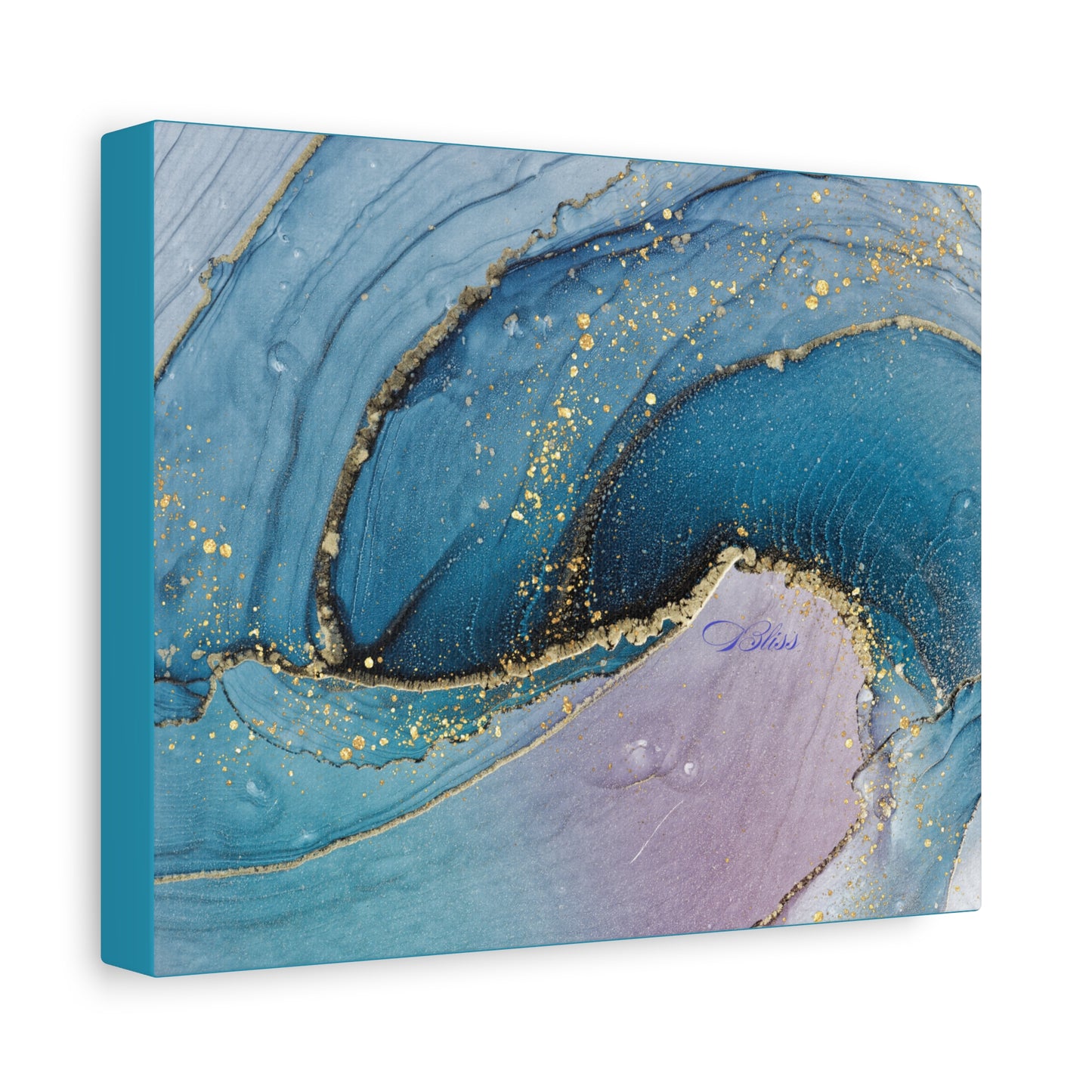 Canvas Wall Art, Abstract Ocean Wave, Modern Decor, Home Office, Gift for Her, Blue Gold Artwork, Living Room Wall Decor