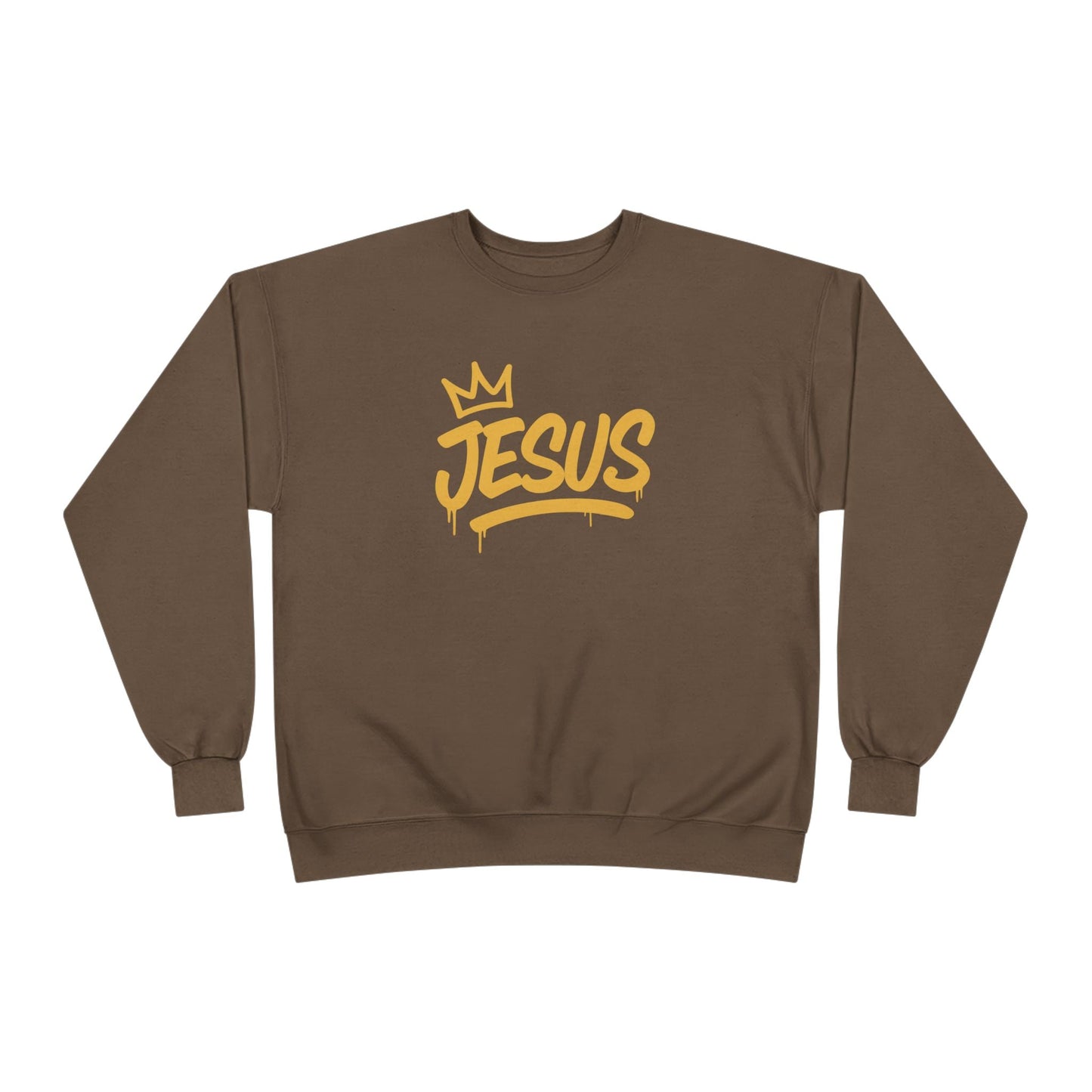 Jesus Crown Crewneck Sweatshirt — Gold Script Inspirational Pullover