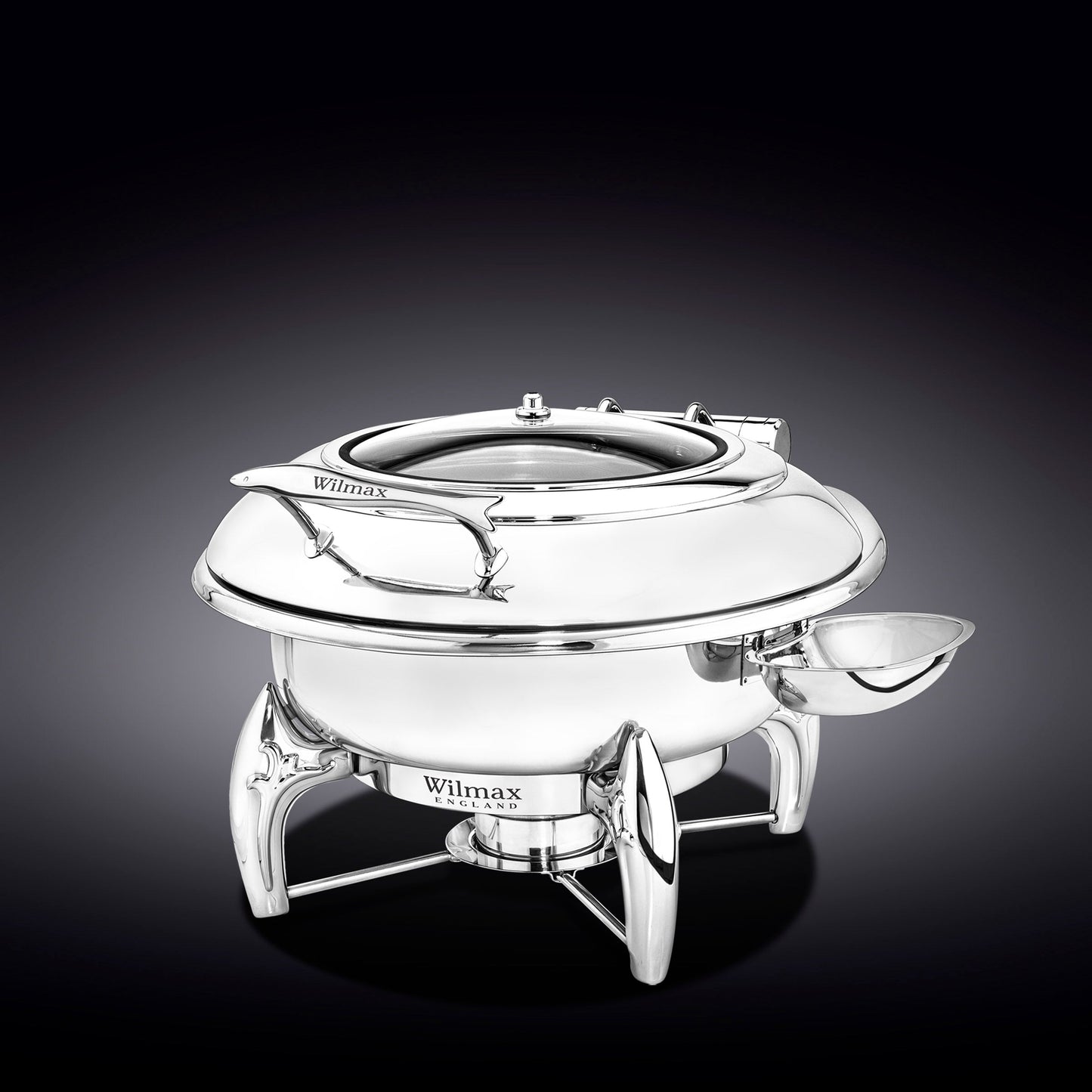 GLASS LID ROUND CHAFING DISH WITH STAND 20.5" inch X 18" inch X 13" inch | 52 X 45.5 X 33 CM 200 FL OZ | 6 L-0