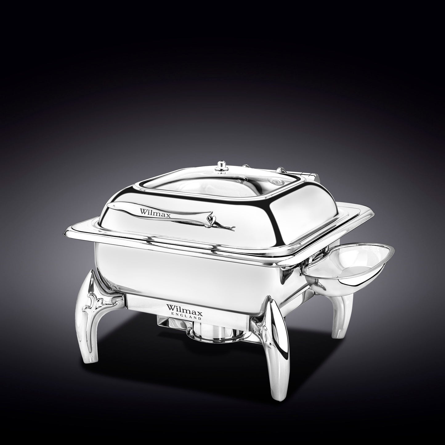 GLASS LID SQUARE CHAFING DISH WITH STAND 18" inch X 16" inch X 13" inch | 45.5 X 41 X 33 CM-0