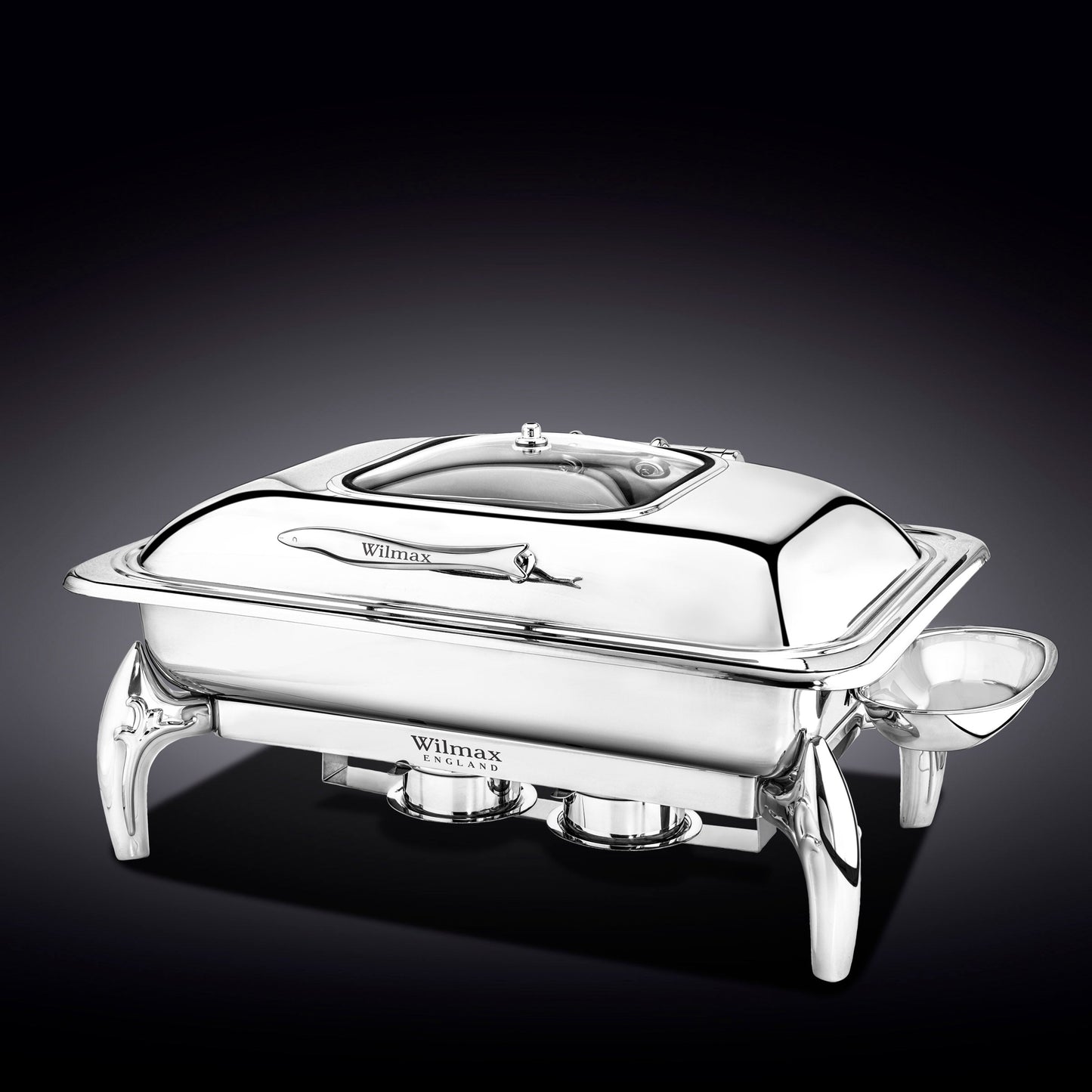 GLASS LID RECTANGULAR CHAFING DISH WITH STAND 23" inch X 18" inch X 12" inch | 58.5 X 45.5 X 31 CM-0