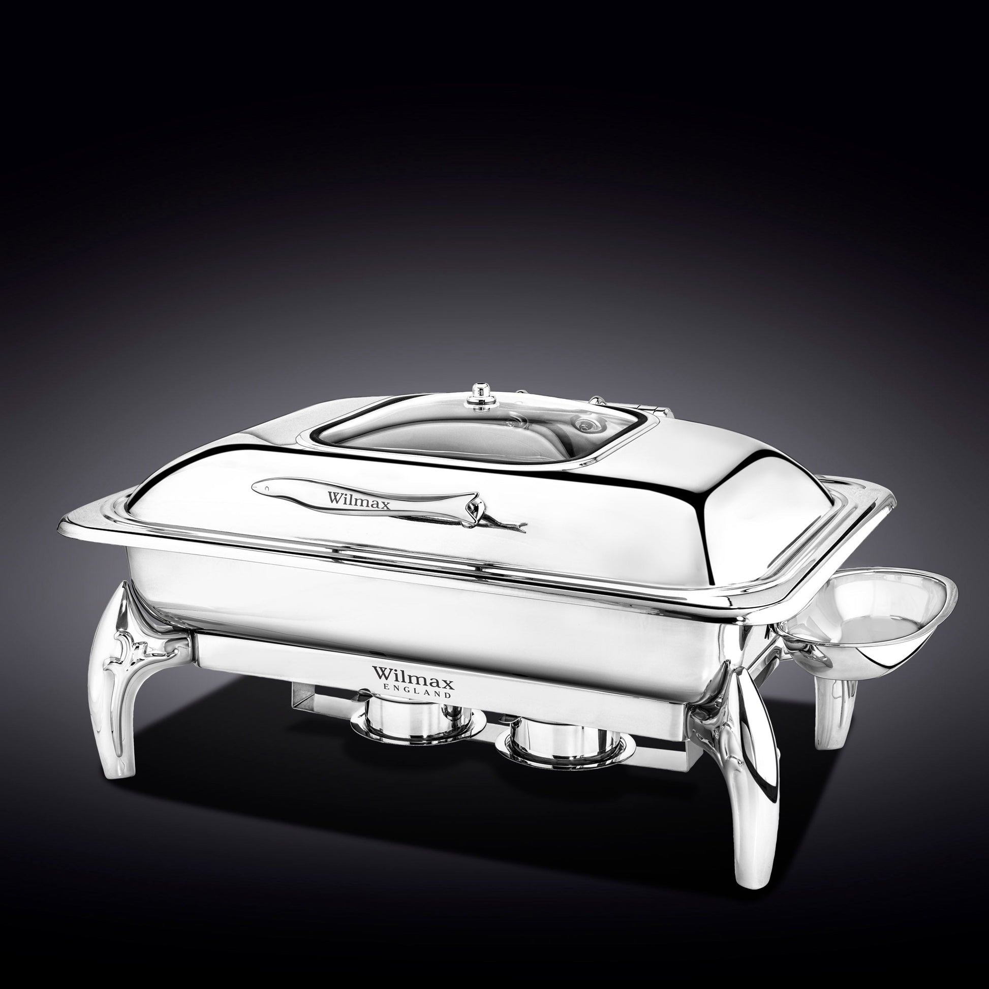 GLASS LID RECTANGULAR CHAFING DISH WITH STAND 23" inch X 18" inch X 12" inch | 58.5 X 45.5 X 31 CM-0