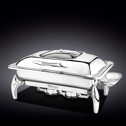GLASS LID RECTANGULAR CHAFING DISH WITH STAND 23" inch X 18" inch X 12" inch | 58.5 X 45.5 X 31 CM-0