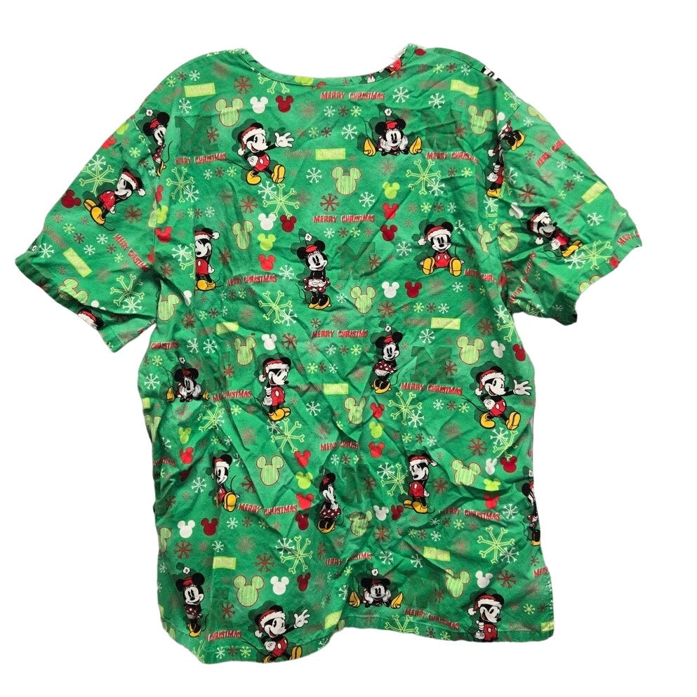 Disney Womens Large 100% Cotton Mickey & Minnie Merry Christmas Scrub Top