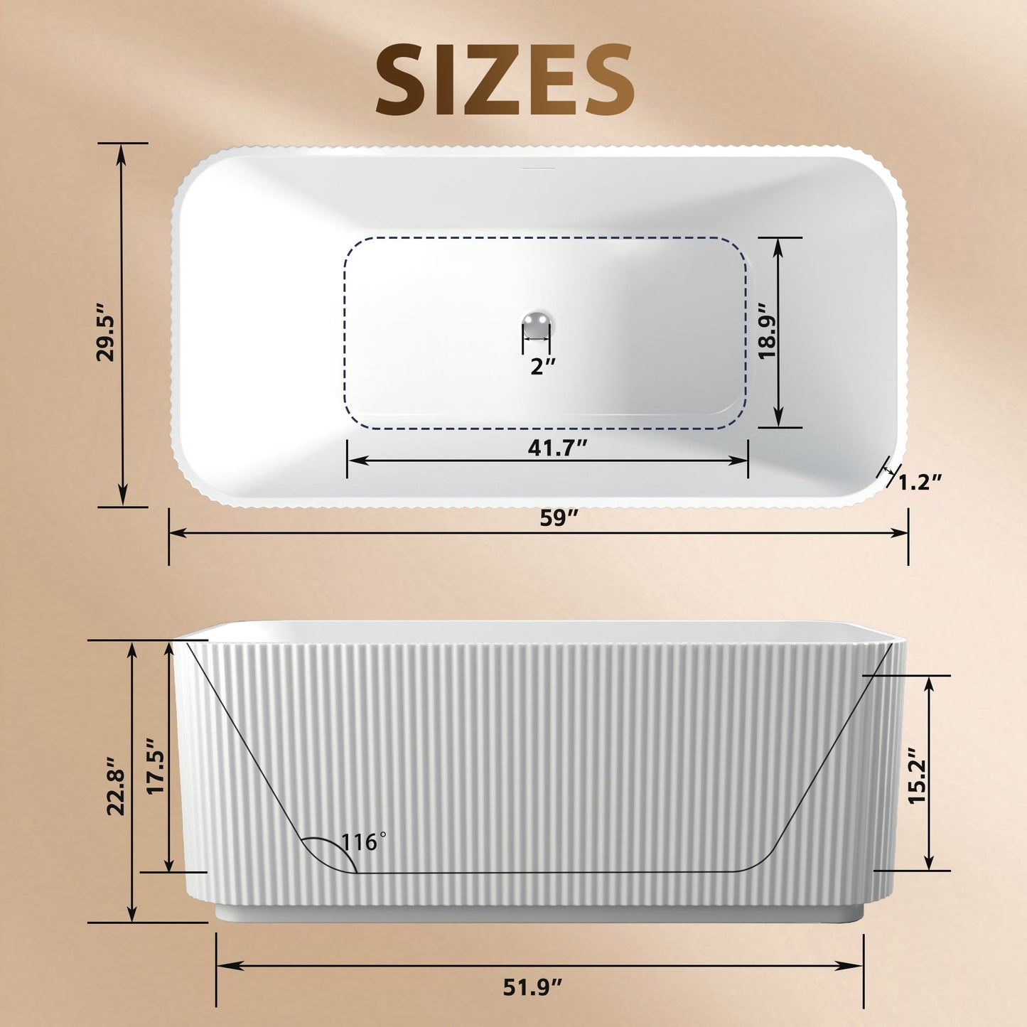 59" Rectangle Linear Acrylic Freestanding Bathtub