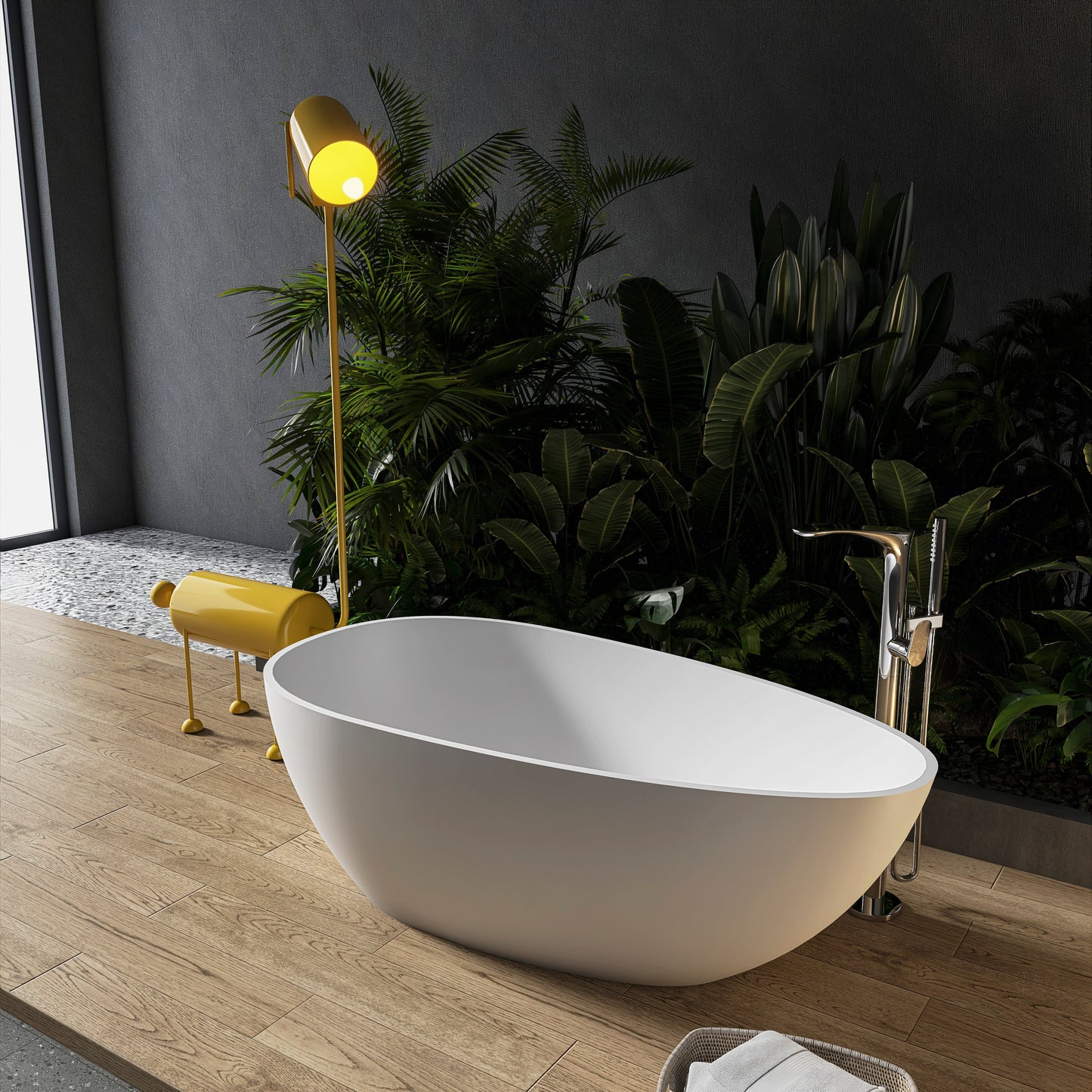 59 Inch Freestanding Egg Shape Solid Surface Bathtub