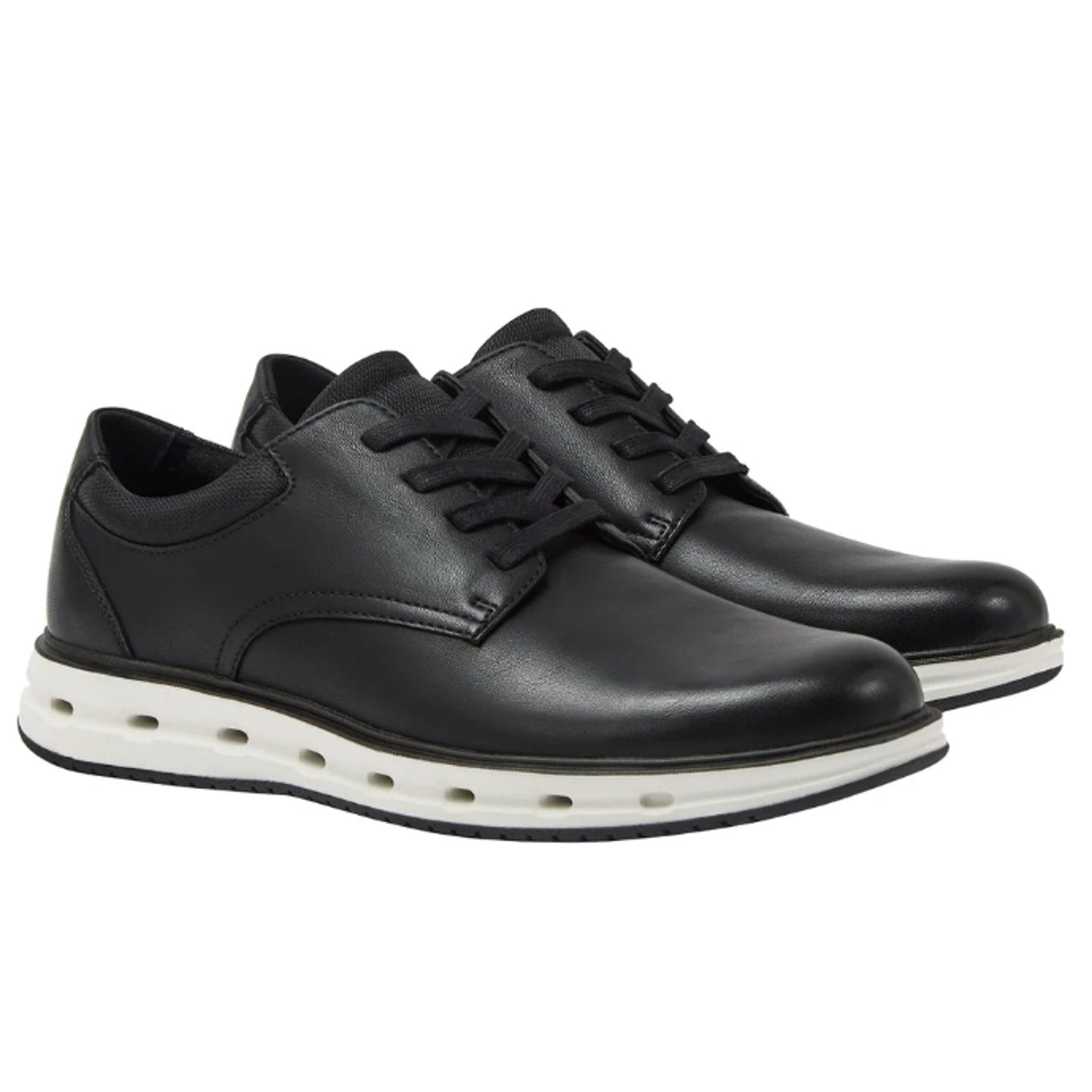 New In Box Lands End Mens Size 10 Black Faux Leather Lace Up Sport Oxford Shoes