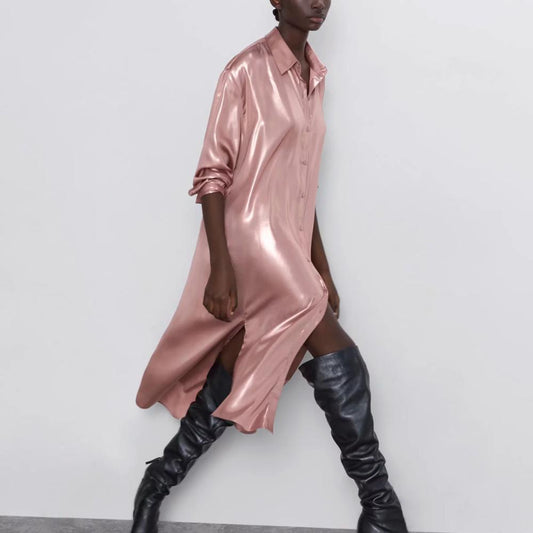 Metallic shirt dress