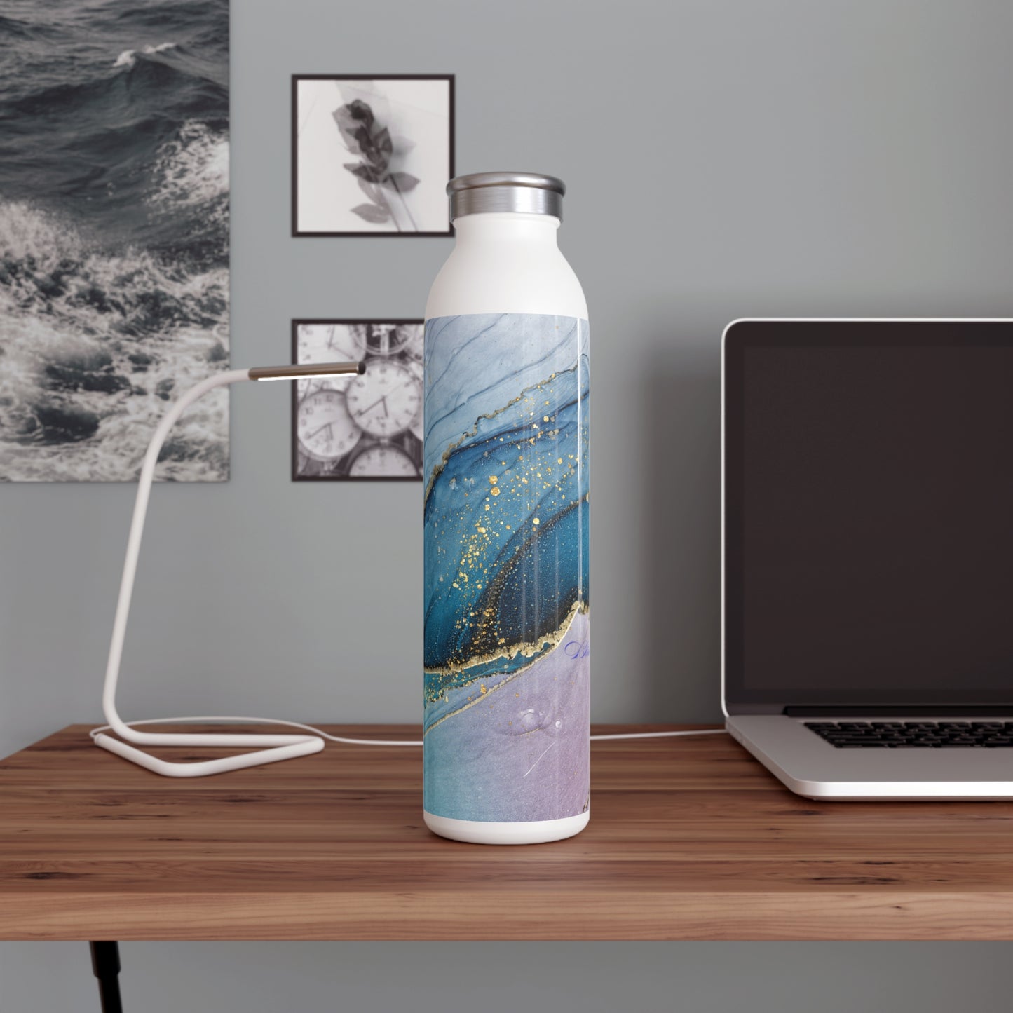 Stylish Slim Water Bottle with Ocean-Inspired Design, Ideal for Yoga, Eco-Friendly Hydration, Gift for Fitness Enthusiasts