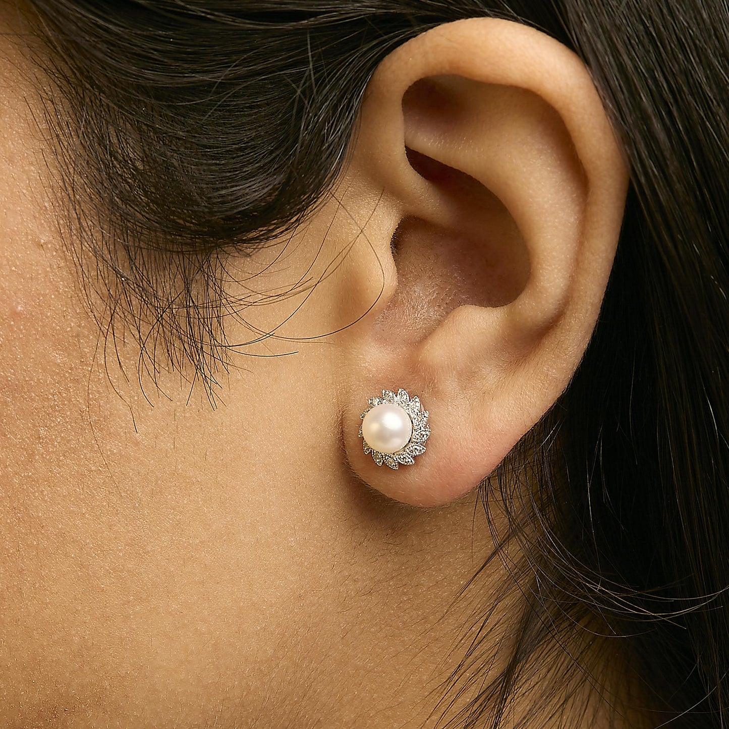 10K White Gold Heirloom-Style Pearl and Diamond Accent Halo Stud Earrings (I-J color, I1-I2 Clarity)-2