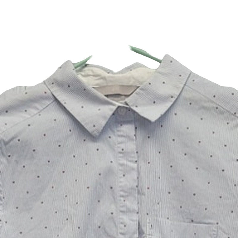 H&M Womens Size 4 Stretch Cotton Pin Stripe Heart Long Sleeve Button Up Shirt