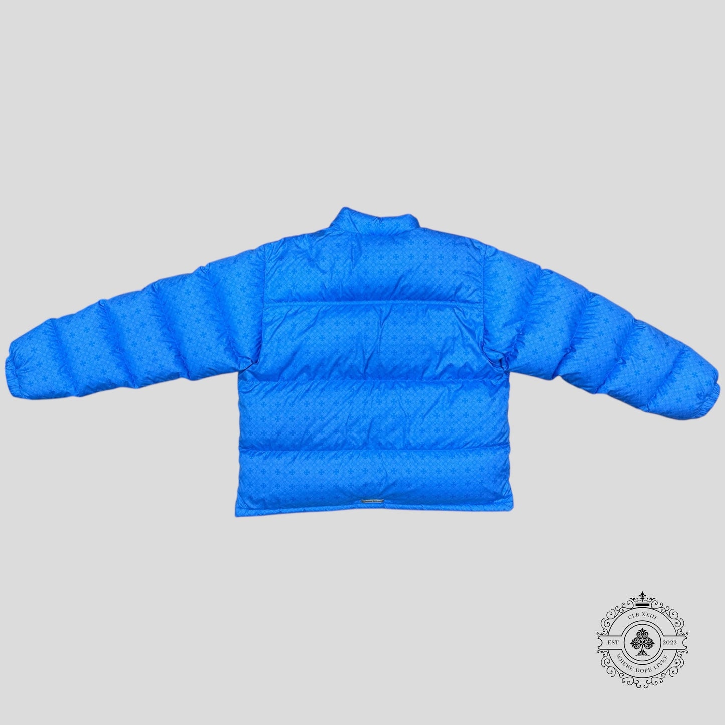 Chrome Heart Plus Pattern Puffer Jacket in Blue