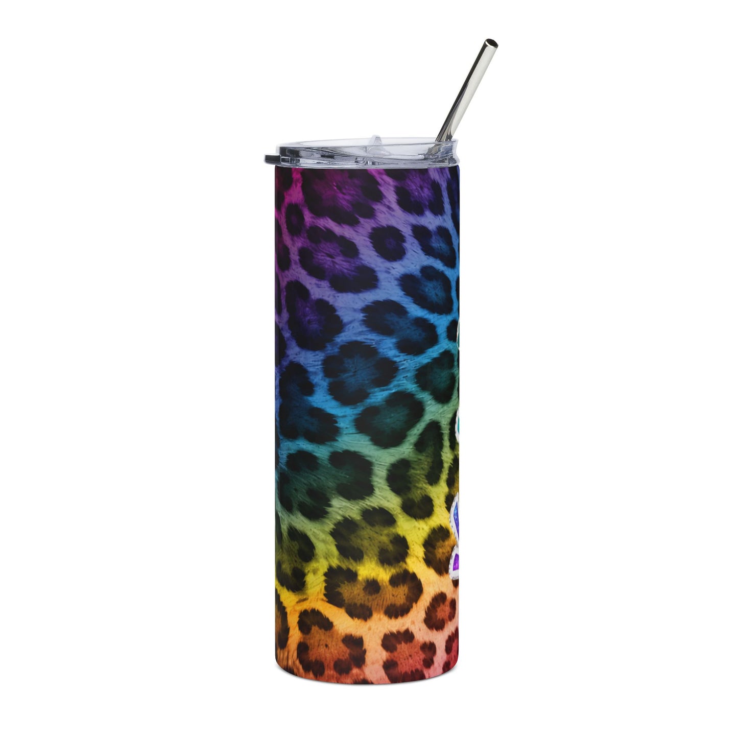 Customized Rainbow Leopard Print Tumbler | 20oz Stainless Steel Travel Cup