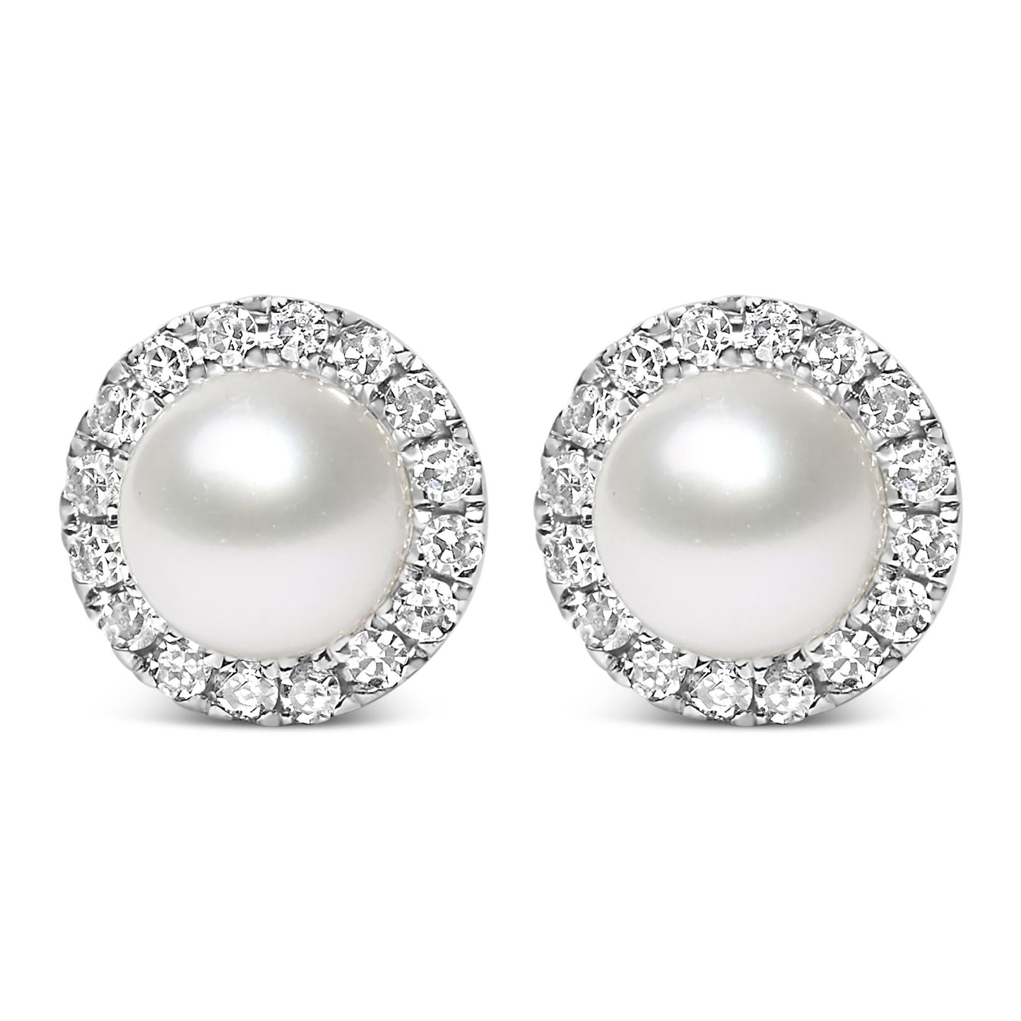 10K White Gold 4.5mm Cultured Freshwater Pearl and 1/7 Cttw Diamond Halo Stud Earring (I-J Color, I1-I2 Clarity)-0