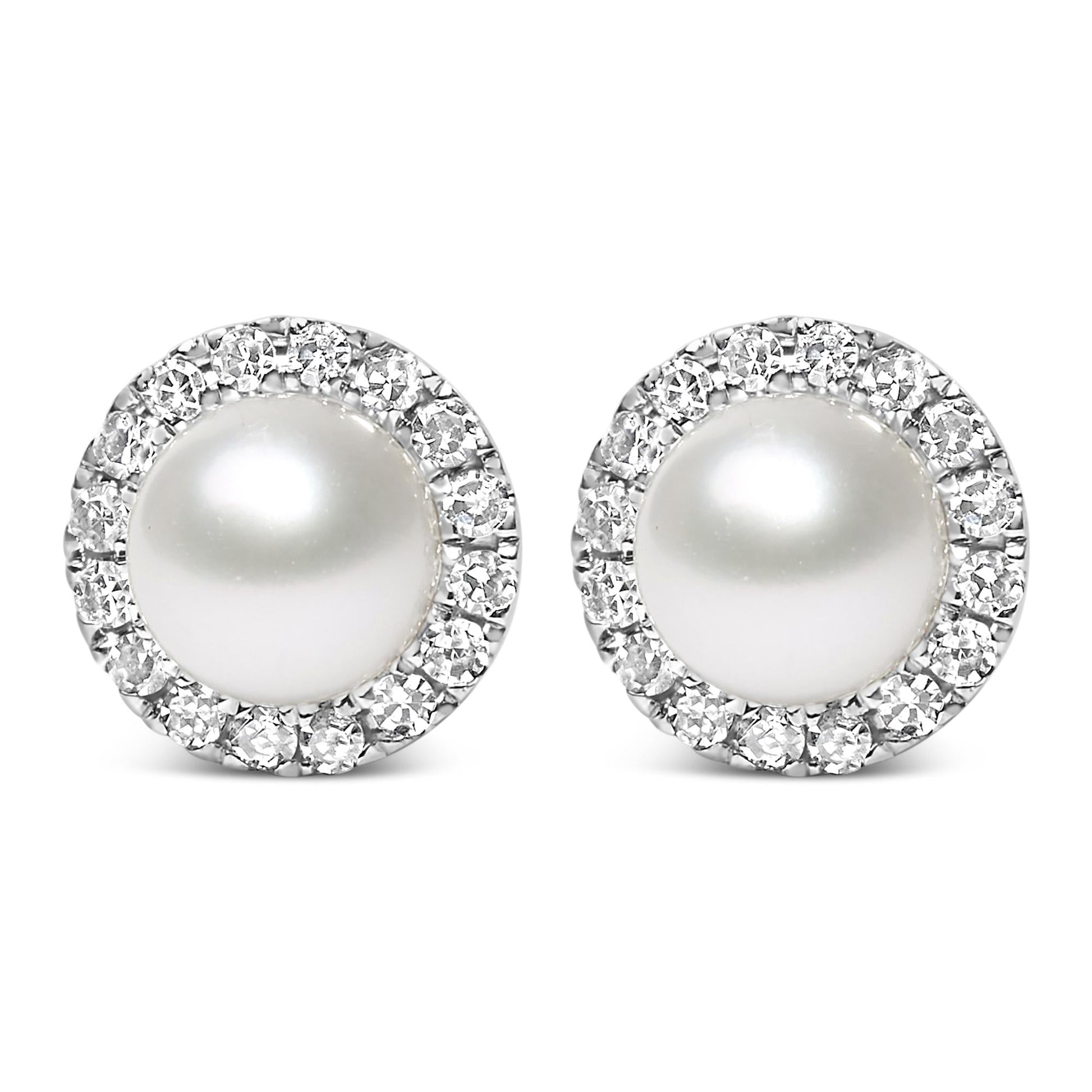 10K White Gold 4.5mm Cultured Freshwater Pearl and 1/7 Cttw Diamond Halo Stud Earring (I-J Color, I1-I2 Clarity)-0