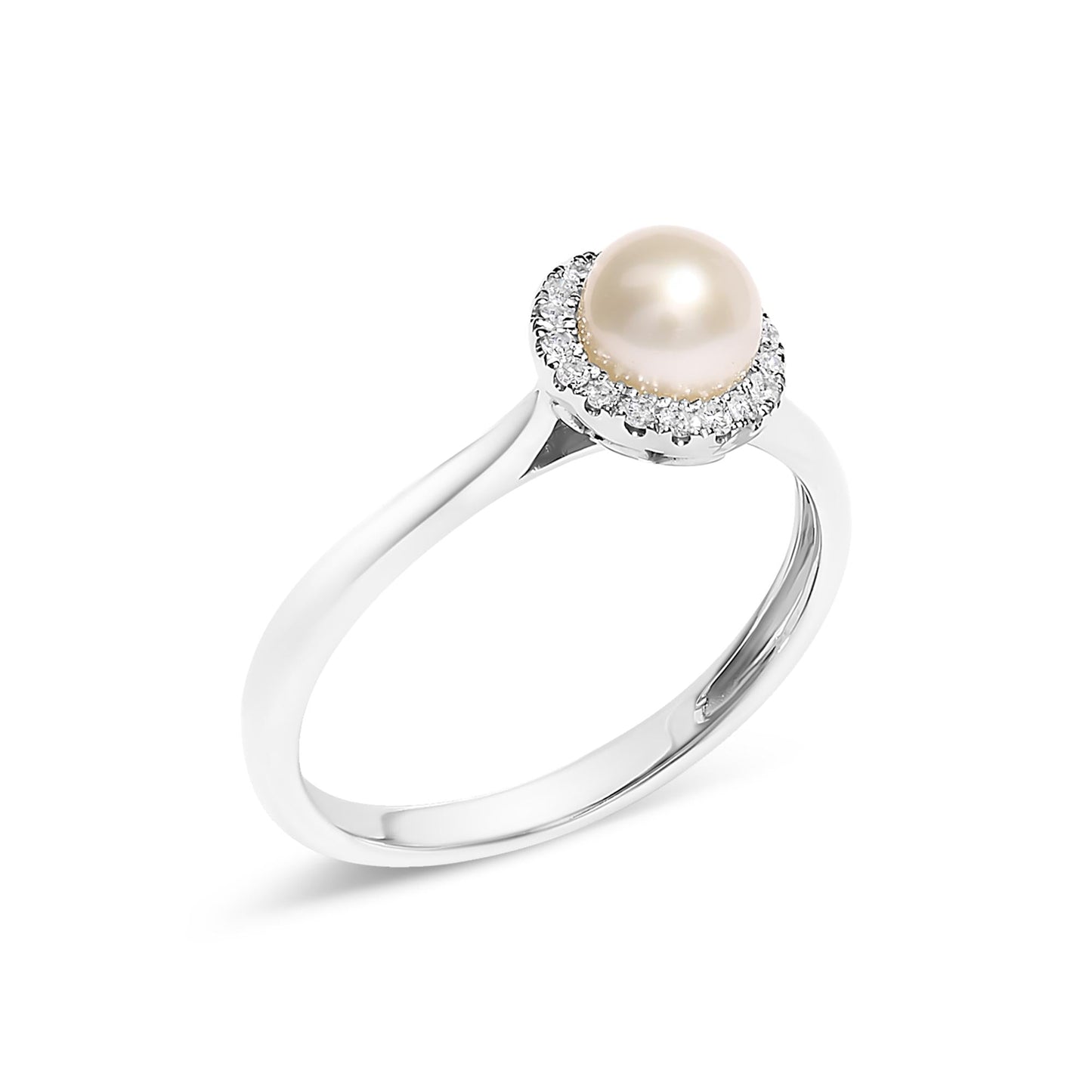 10K White Gold 5MM Cultured Freshwater Pearl  and Diamond Halo Ring (I-J Color, I1-I2 Clarity)-3