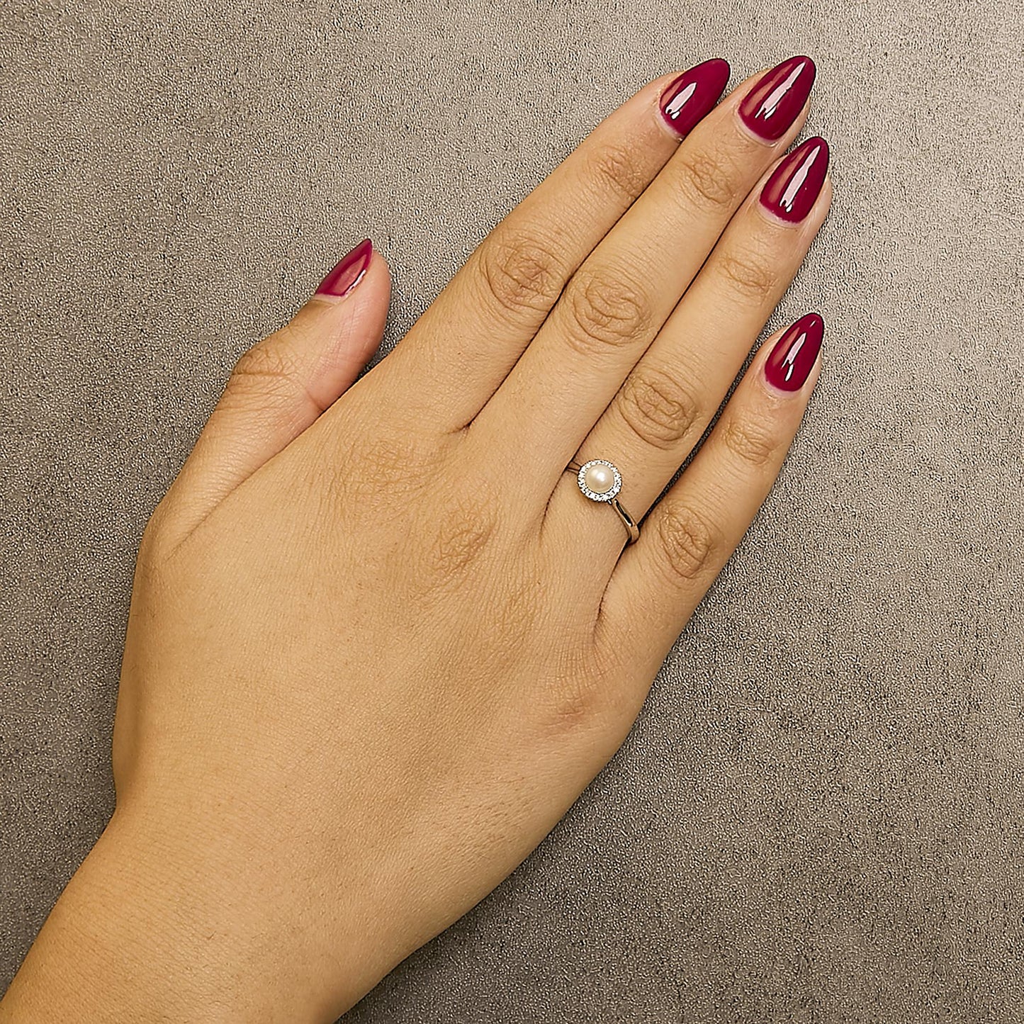 10K White Gold 5MM Cultured Freshwater Pearl  and Diamond Halo Ring (I-J Color, I1-I2 Clarity)-2