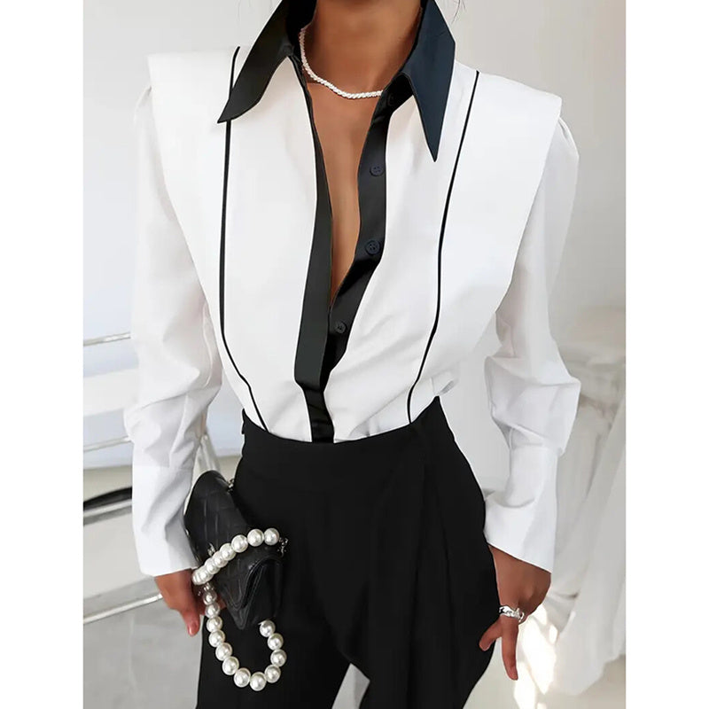 Women’s Black White Colorblock Shirt