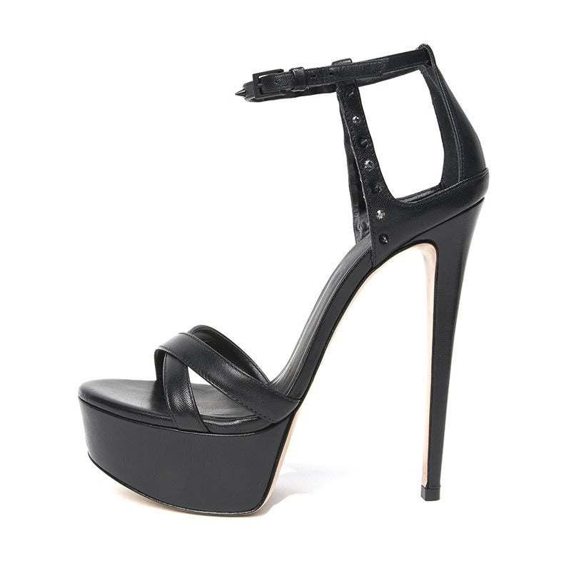 European and American Fashion Womens Oversized Platform Rivet Heel Sandals