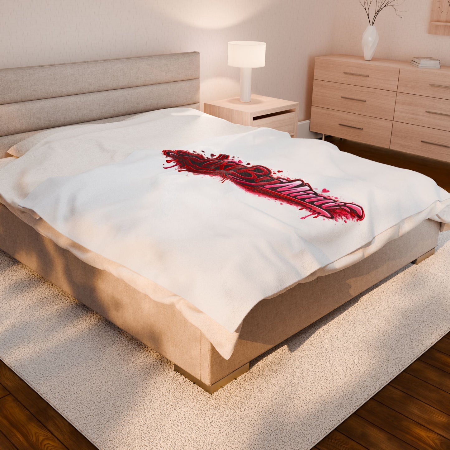Luxe By Mimi Velvet Plush Blanket — Heart Drip Graphic Cozy Throw