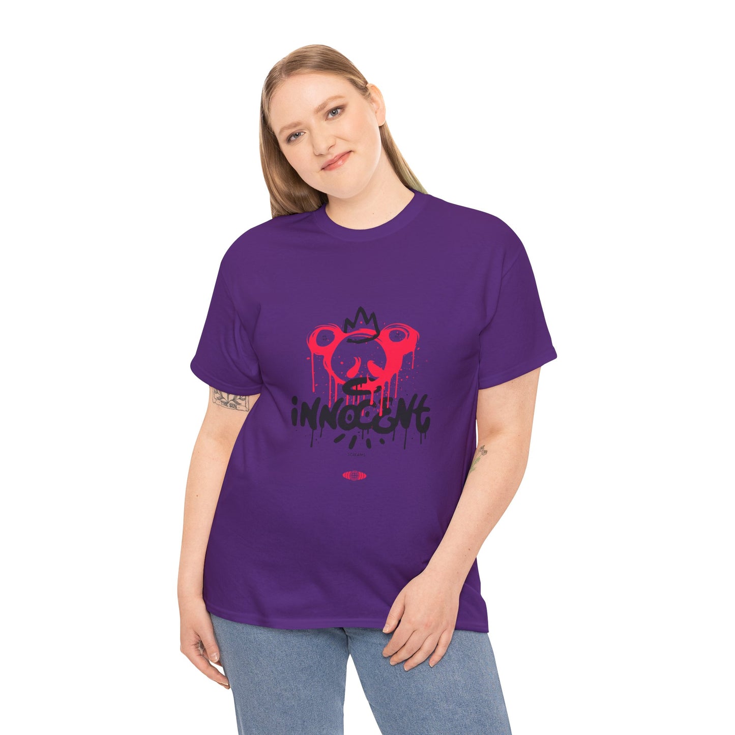Edgy Graphic Tee: 'Innocent' Design, Urban Fashion, Streetwear, Unisex Cotton T-Shirt, Music Festivals, Casual Wear