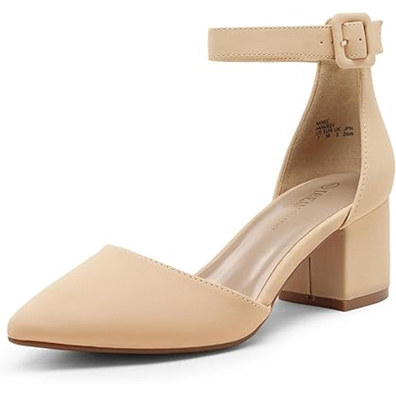 Dream Pairs Womens 9.5 Tan Pointy Toe 2.5" Block Heel Ankle Strap Sandal Shoes