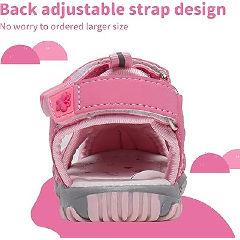 Apakowa Toddler Girls Size 9 Pink Hook Loop Soft Sole Closed Toe Sandals Shoes