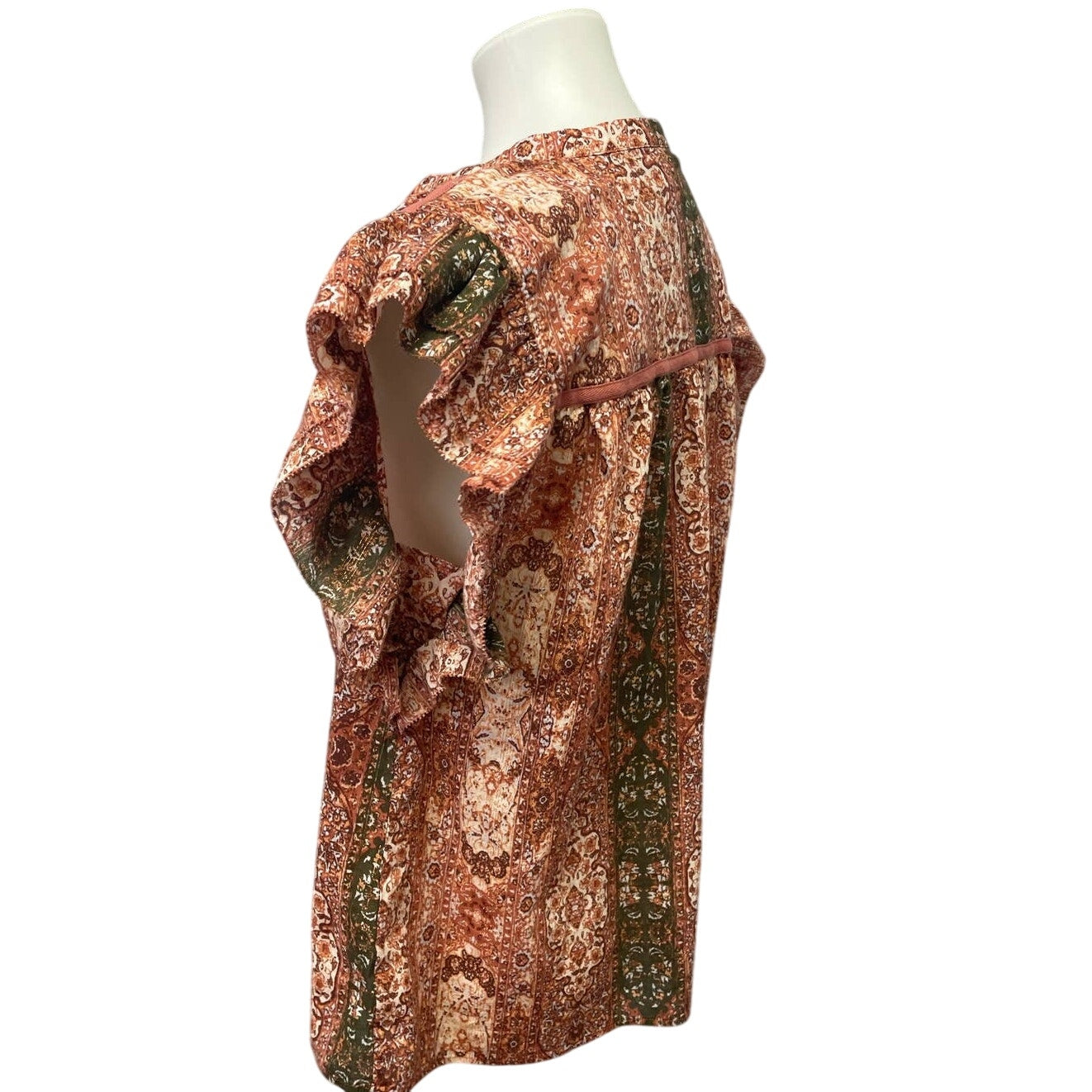 Good Hart Womens Medium Ruffled Cap Sleeve Boho Cotton Metallic V-Neck Blouse