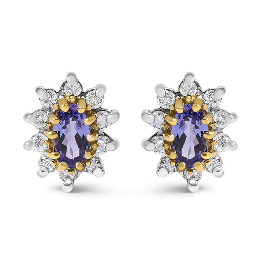14K Yellow Gold 1/4 Cttw Diamond and Blue Purple Tanzanite Sunburst Halo Stud Earrings (K-L Color, I1-I2 Clarity)-0