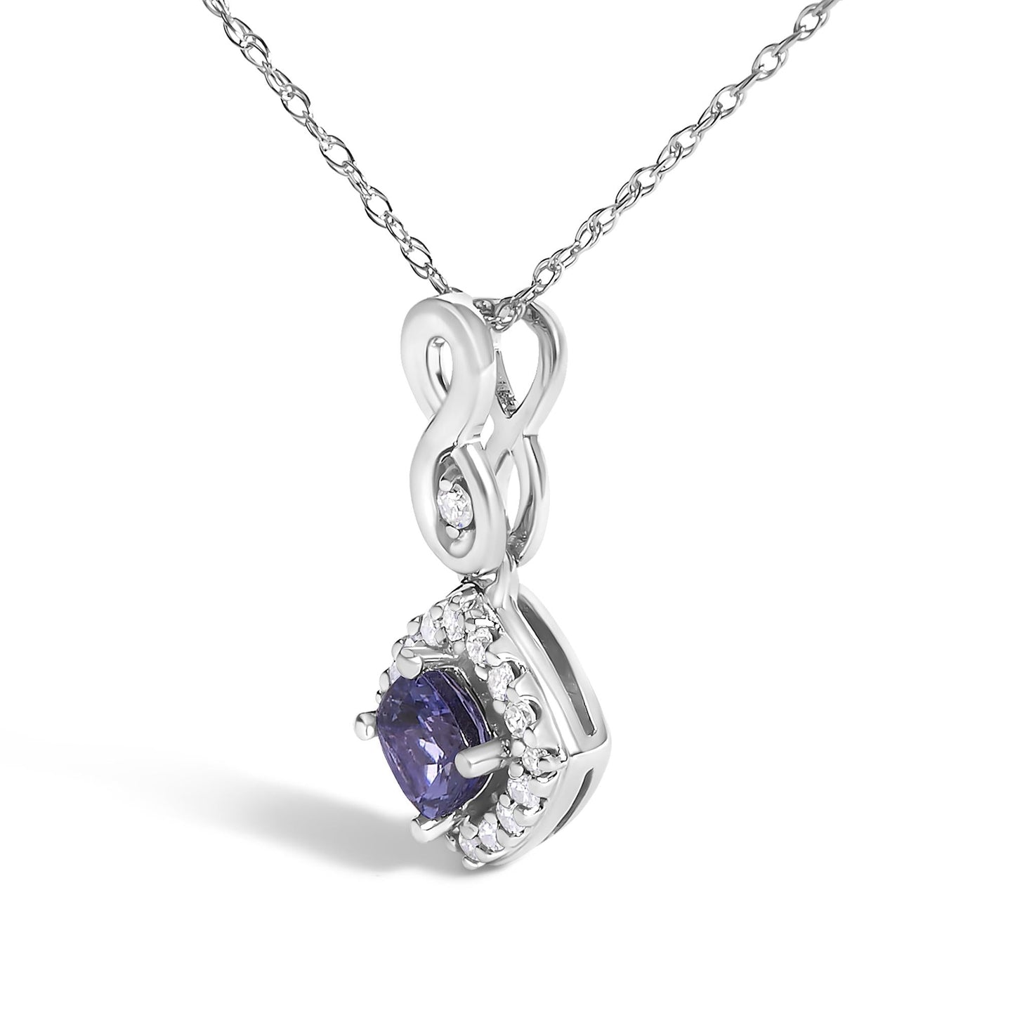 10K White Gold Blue Purple Tanzanite and Diamond Accent Cushion Drop Pendant Necklace - 18" Inches-3