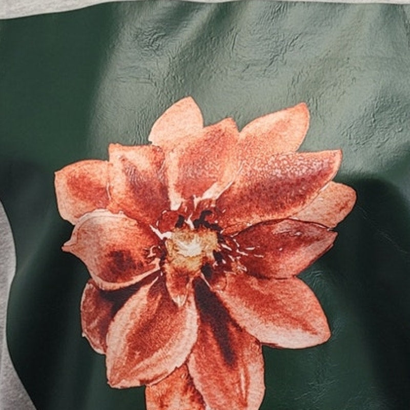 Hand Printed Upcycled Womens Medium Christmas Poinsettia Long Sleeve Sweatshirt