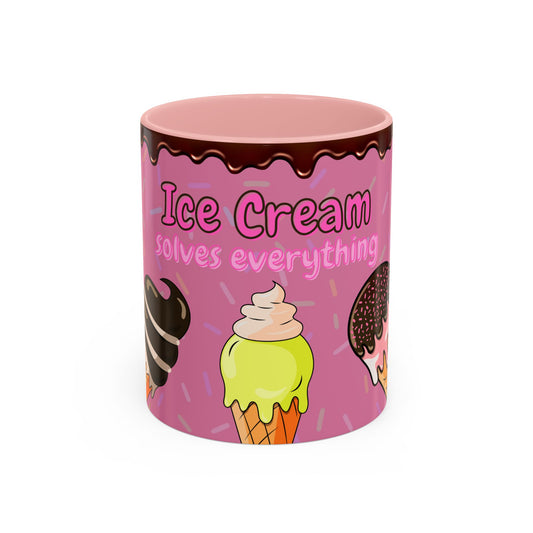 Ice Cream Solves Everything Coffee Mug - Fun Beverage Cup for Ice Cream Lovers, Gift for Holidays, Birthday, Summer