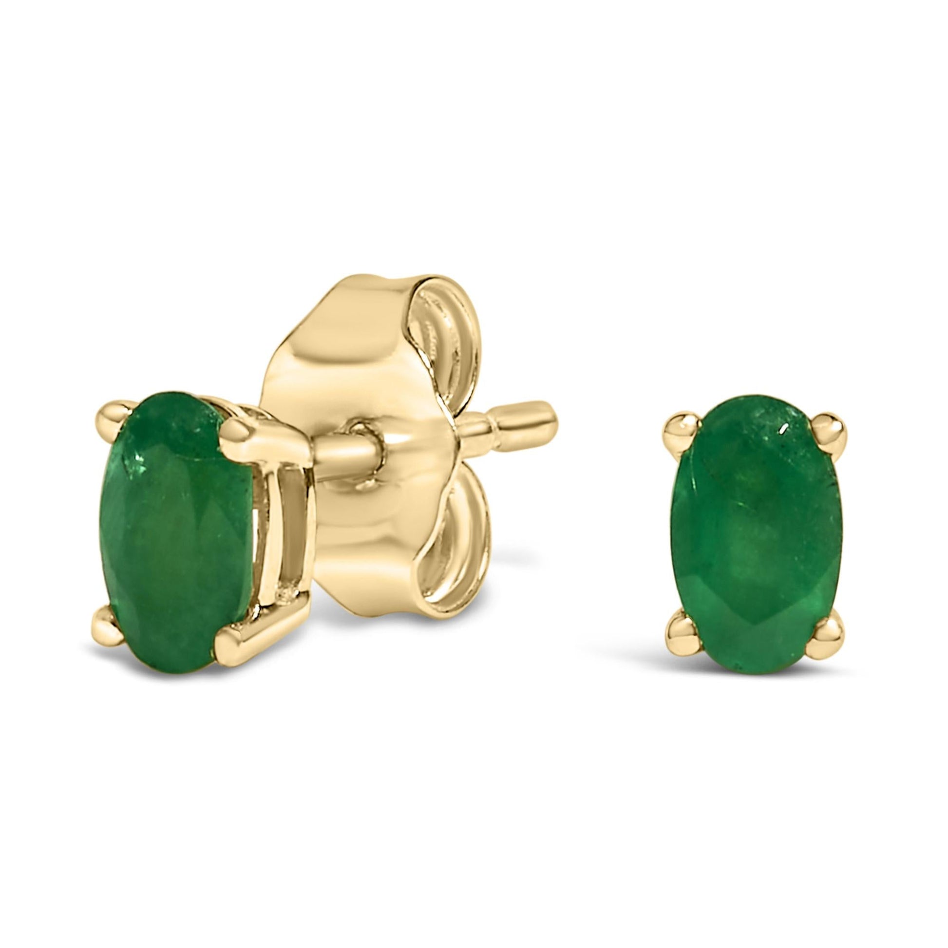 14K Gold Oval Cut Gemstone Birthstone 5x3 mm Stud Earrings-4