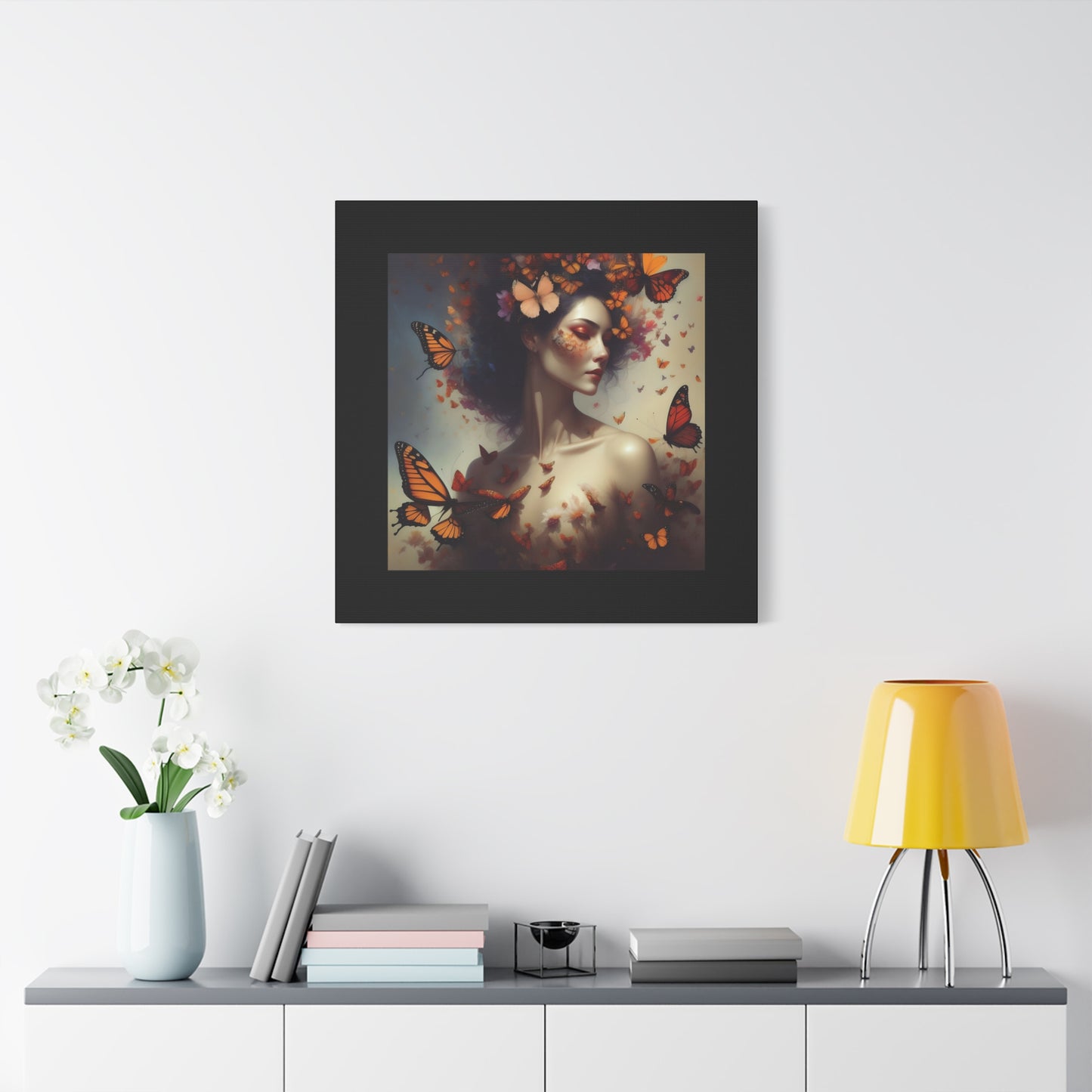 Canvas Wall Art - Butterfly Woman Print, Floral Home Decor, Unique Gift for Nature Lovers, Birthday Decoration, Whimsical Art