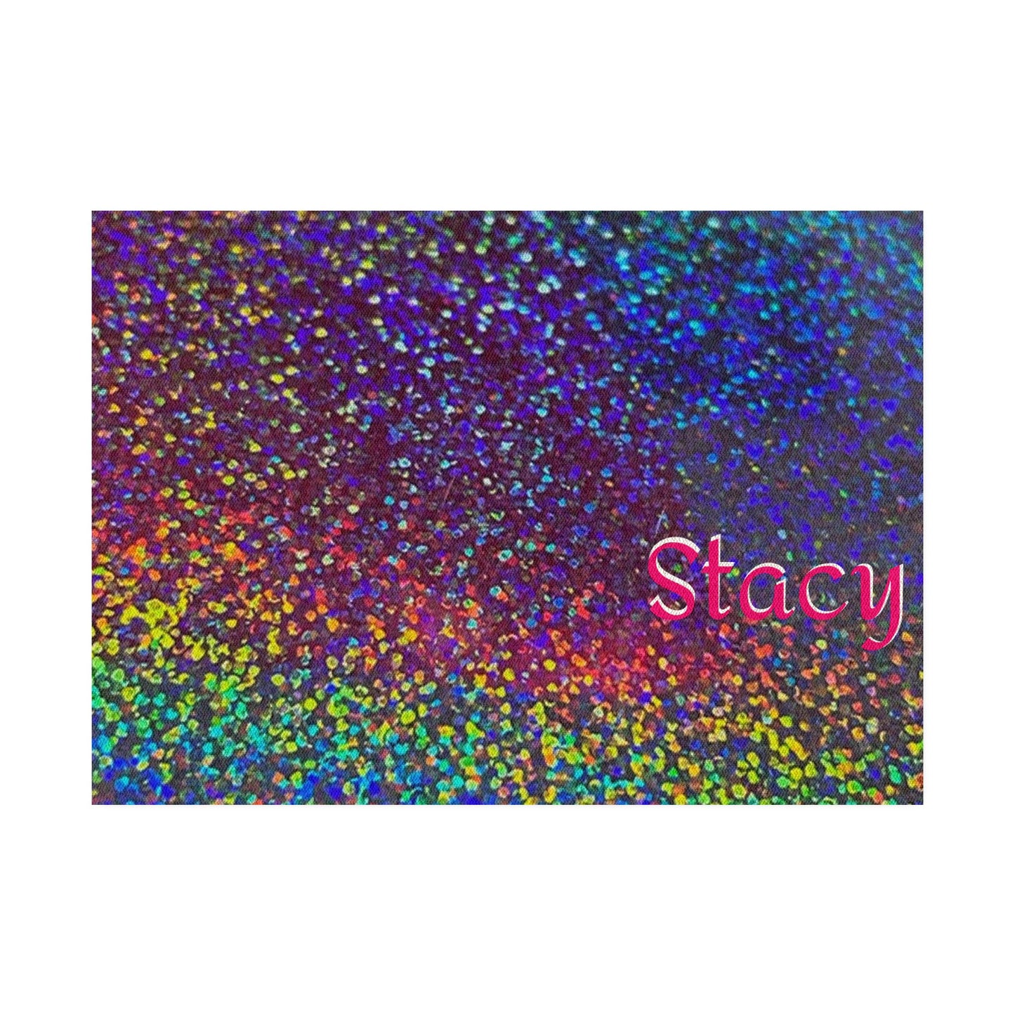 Personalized Rainbow Holographic Glitter Print Rug - Iridescent Speckled Floor Mat