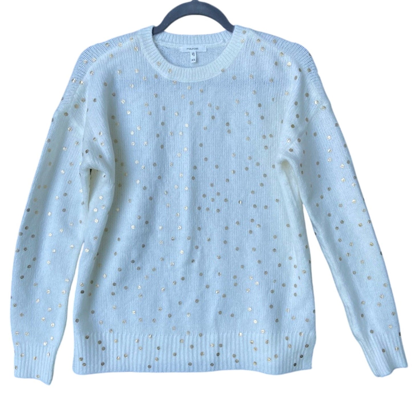 Maurices Womens XS Polka Dot Crew Neck Long Sleeve Oversized Knit Sweater