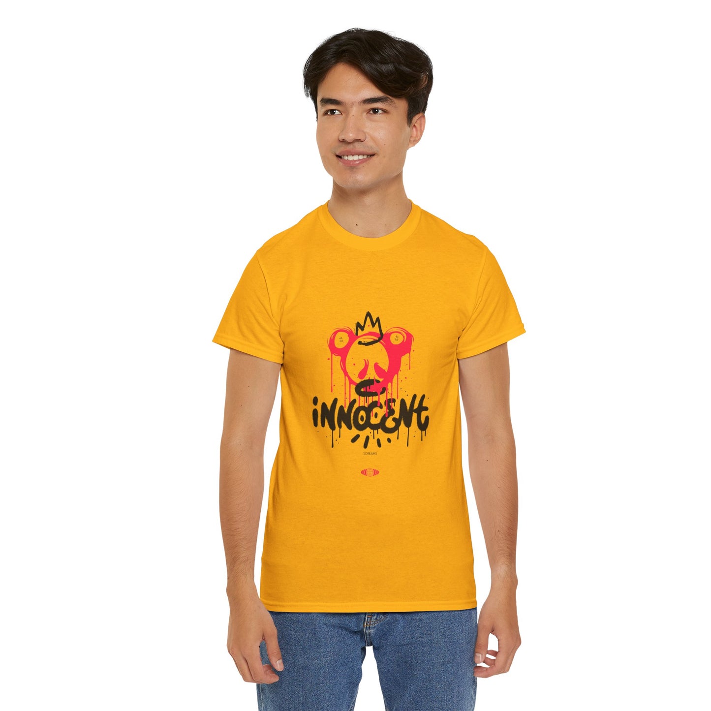 Edgy Graphic Tee: 'Innocent' Design, Urban Fashion, Streetwear, Unisex Cotton T-Shirt, Music Festivals, Casual Wear