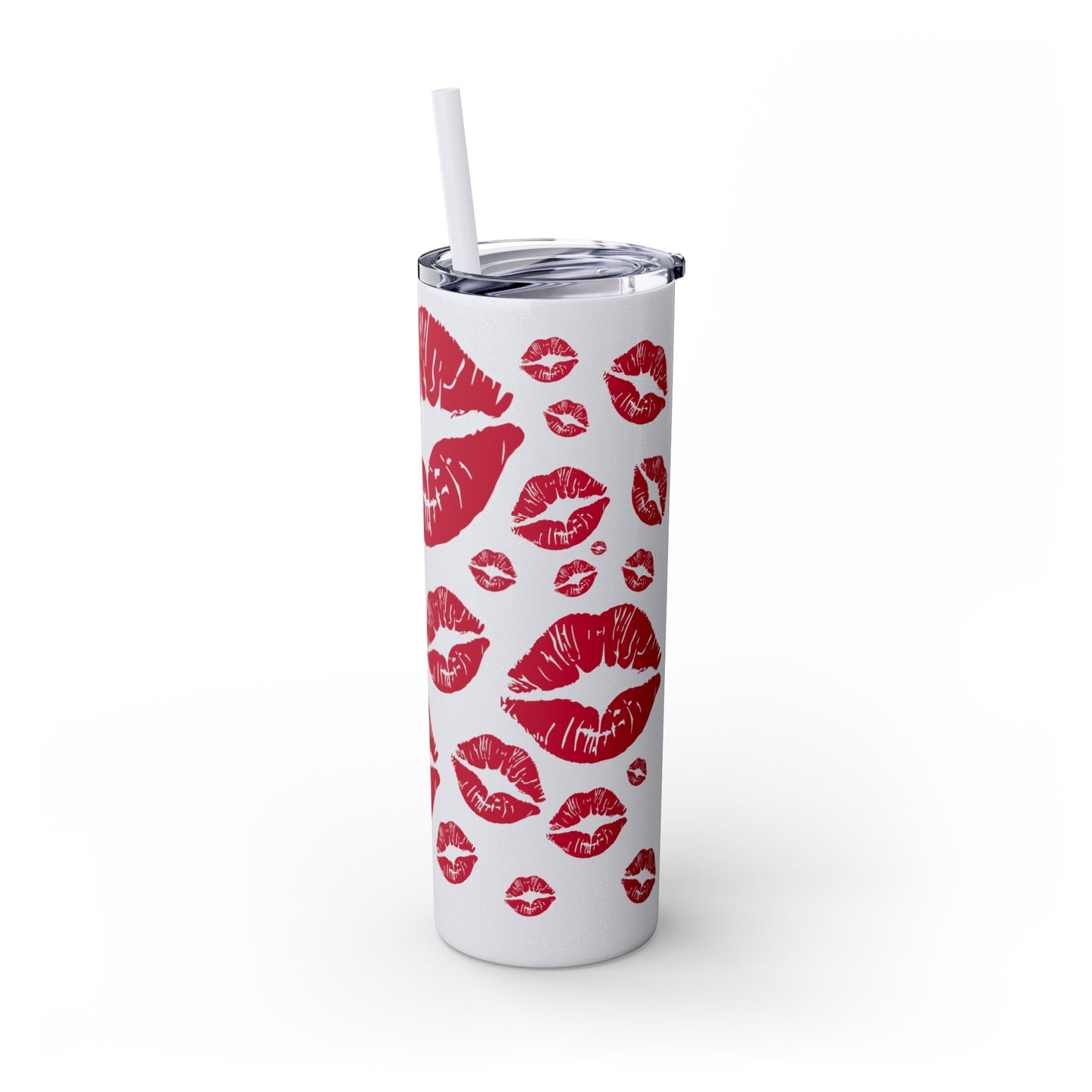 Red Lips Kiss Mark Skinny Tumbler, 20oz | Kiss Print Drinkware | Cute Gift for Her | Travel Mug | Valentine's Day, Wedding Favor