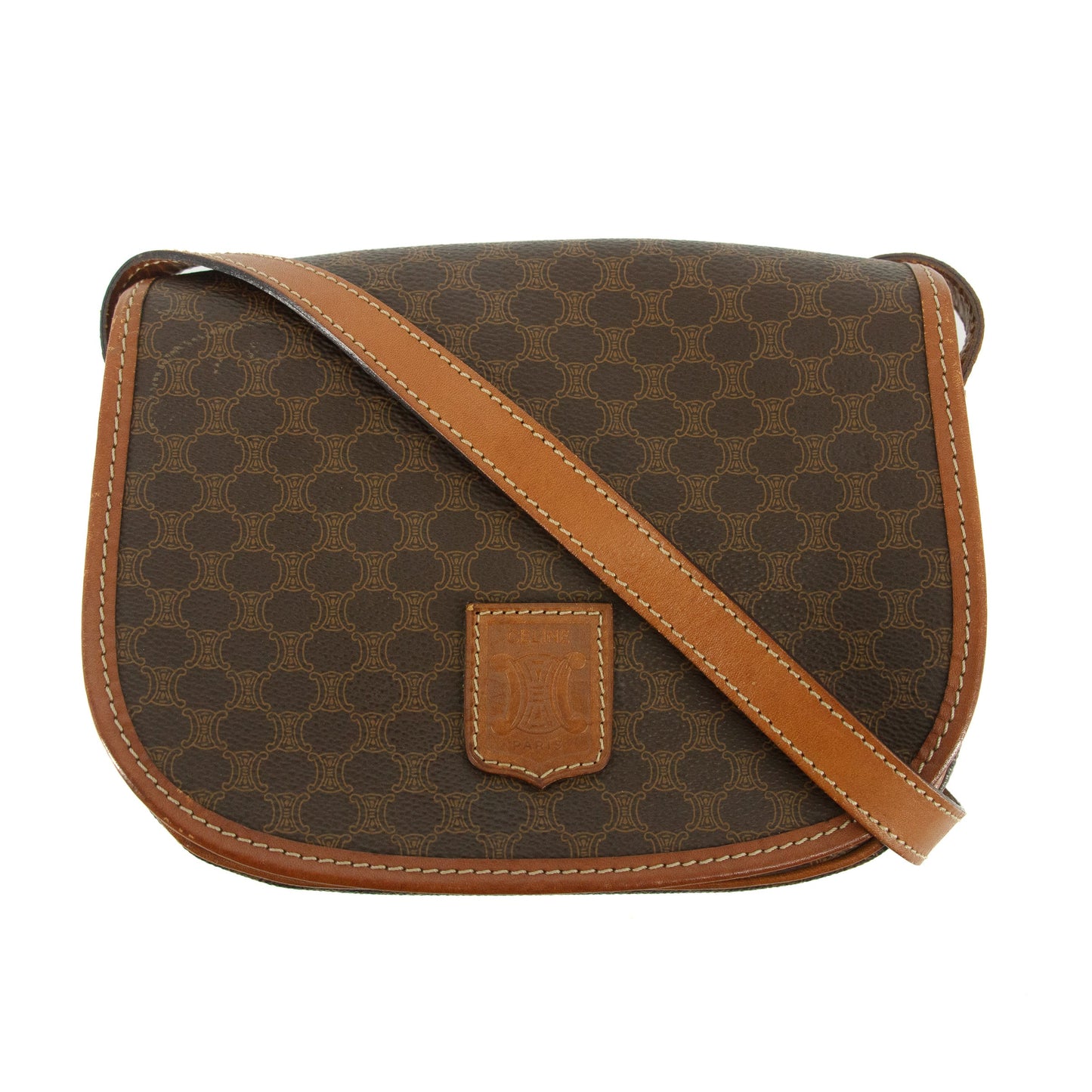 Celine Macadam Triomphe Brown Leather Mini Crossbody Bag #5754