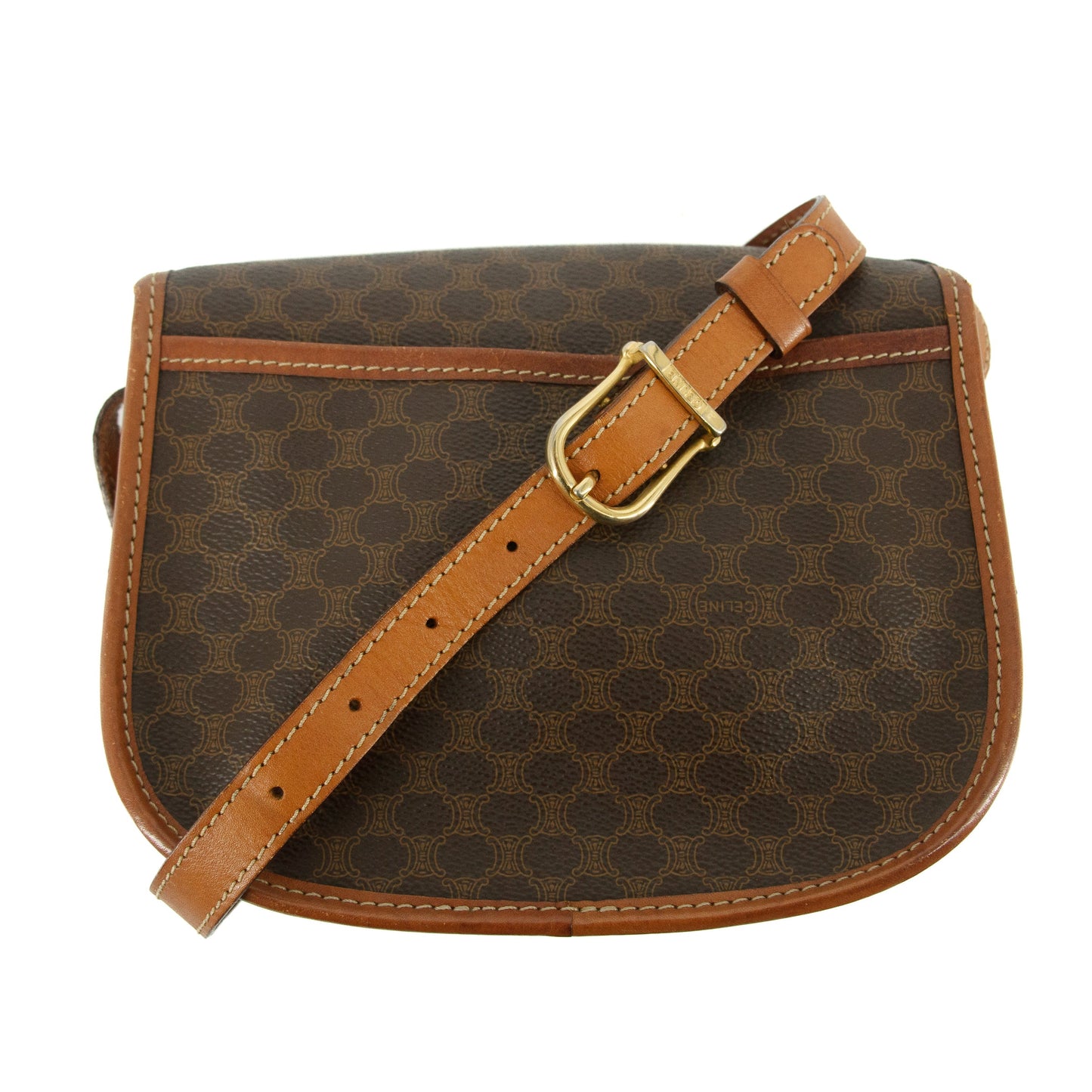 Celine Macadam Triomphe Brown Leather Mini Crossbody Bag #5754