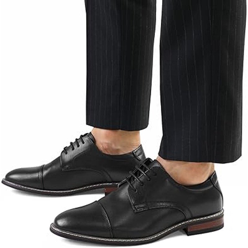 Meridos Mens Size 8.5 Black Faux Leather Lace Up Oxford Formal Wingtip Shoes