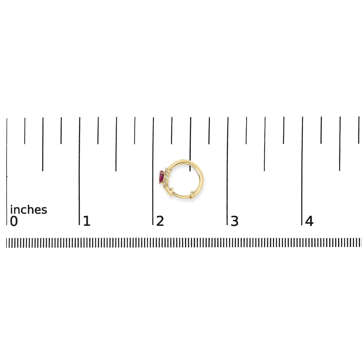 10K Yellow Gold Pear Cut Red Ruby 4x3 mm and 1/10 Cttw Round Diamond Huggy Earrings (I-J Color, I1-I2 Clarity)-4