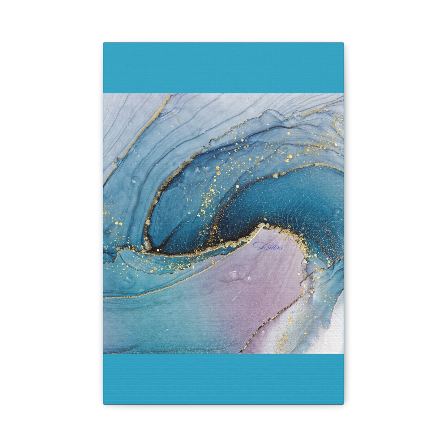 Canvas Wall Art, Abstract Ocean Wave, Modern Decor, Home Office, Gift for Her, Blue Gold Artwork, Living Room Wall Decor