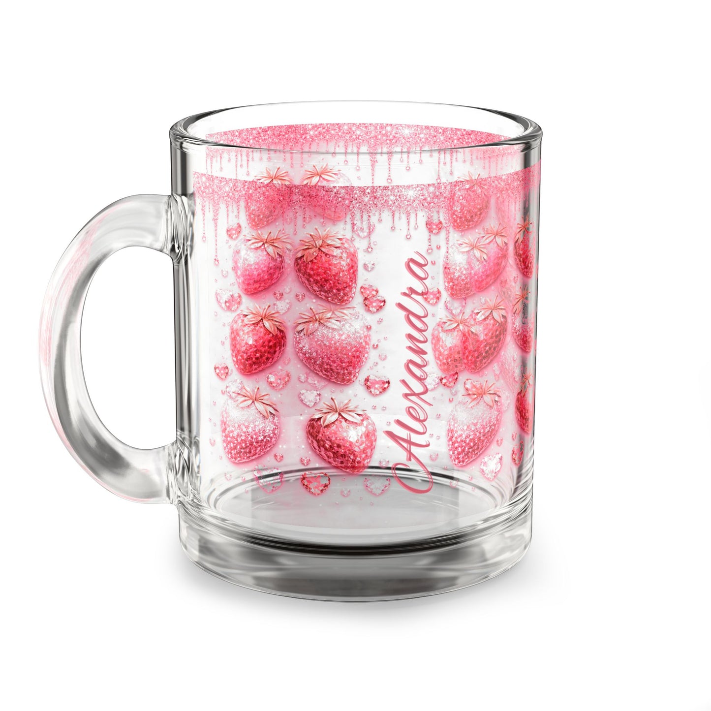 Strawberry Print Glass Mug, 10oz