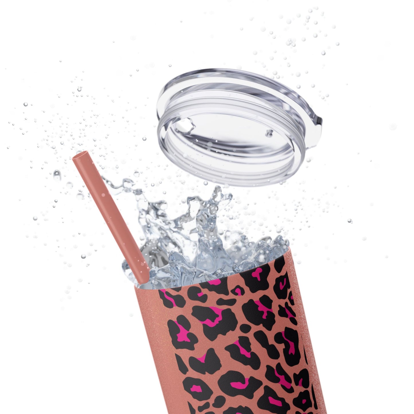 Leopard Print Skinny Tumbler with Straw, 20oz - Perfect for Travel, Gifts, and Everyday Hydration, Stylish Drinkware, Animal Print Tumbler