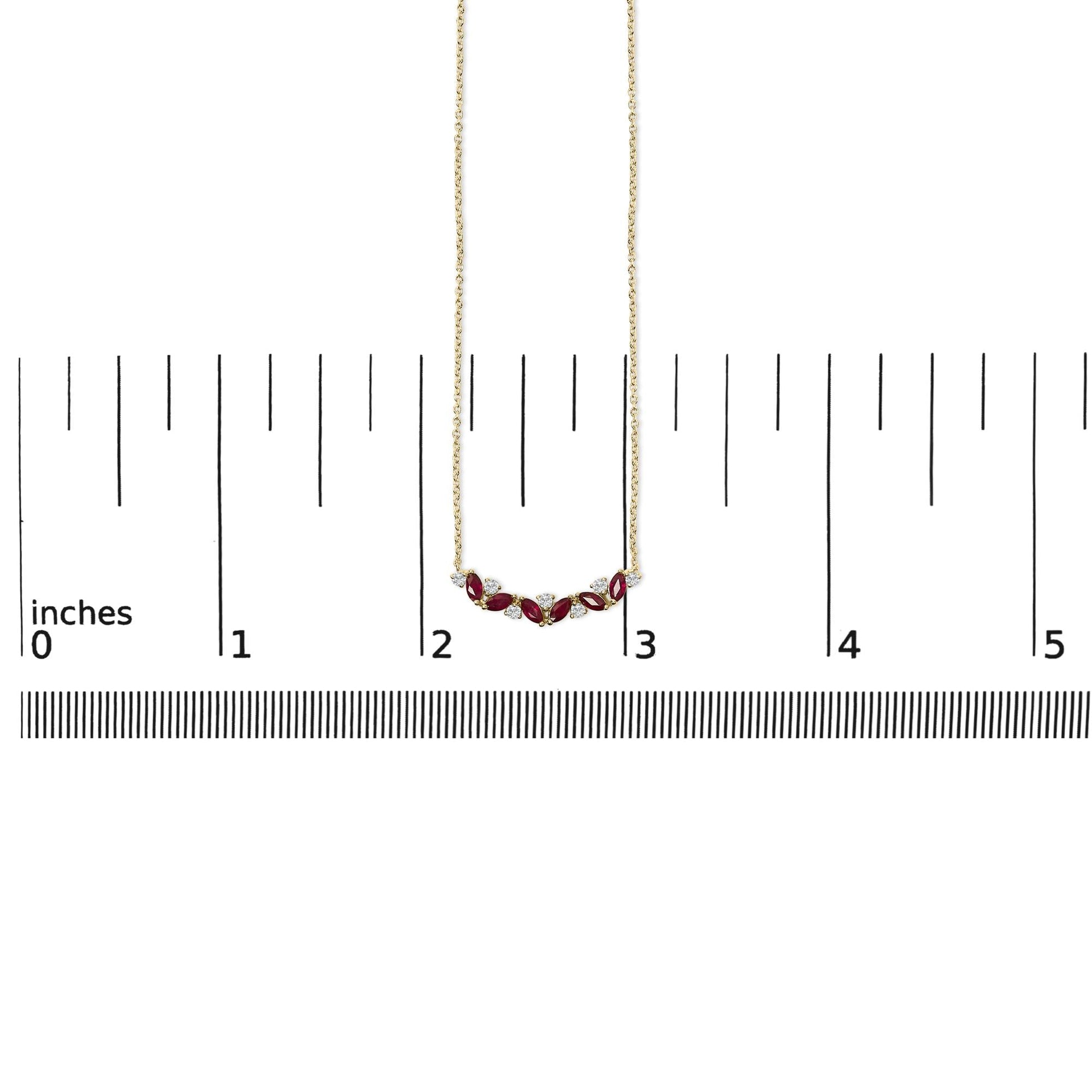14K Yellow Gold Red Ruby and Diamond Trio Bar Line Necklace (I-J Color, SI2-I1 Clarity) - 18 inch-4