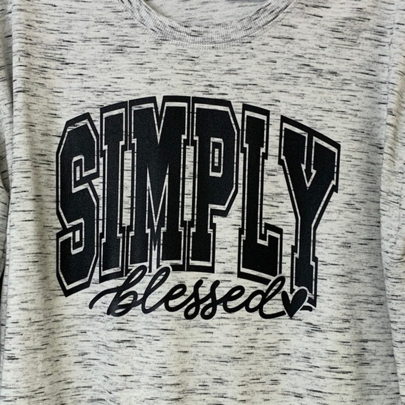 Upcycled Hand Printed Womens Large Simply Blessed Long Sleeve Light Sweatshirt