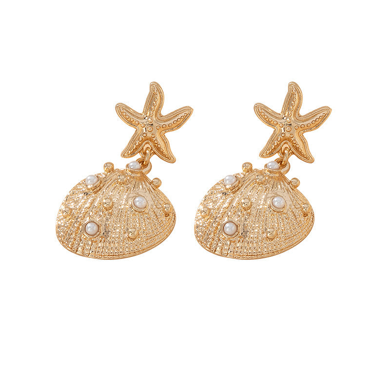 New Stylish Exquisite Starfish  Shell Drop Earrings Vintage Elegant Premium Women Earrings, Versatile Sophisticated Jewelry