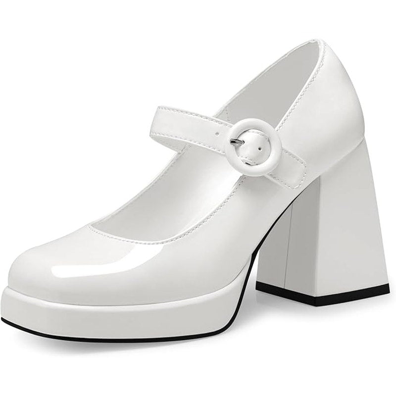 Cellenz Women Size 8.5 White 4" Heels Mary Jane Square Toe Buckle Strap Shoes